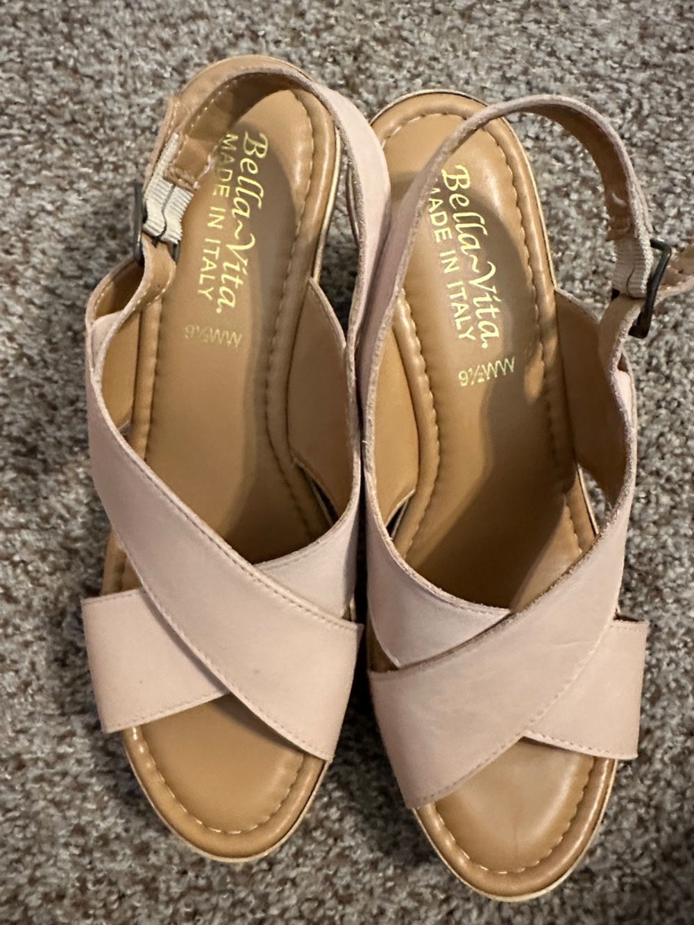 Bella Vita Beige Leather Crisscross Slingback Wedge Heel Sandals